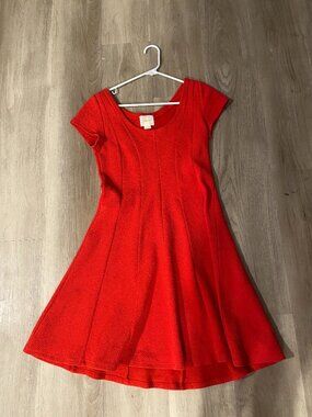 Maeve Anthropologie Red A-Line Dress Small Textured Short Sleeve Date Night